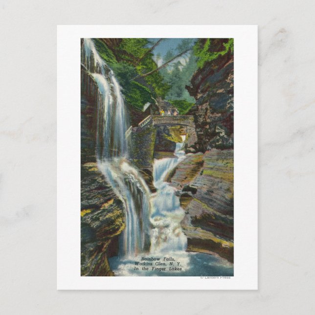 Vy över regnbåge och brygga vykort (Framsida)