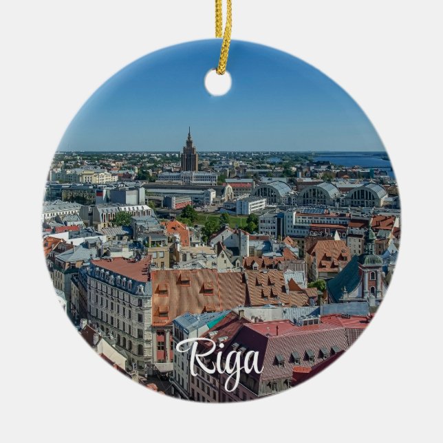 Vy över Riga-staden Julgransprydnad Keramik (Framsidan)