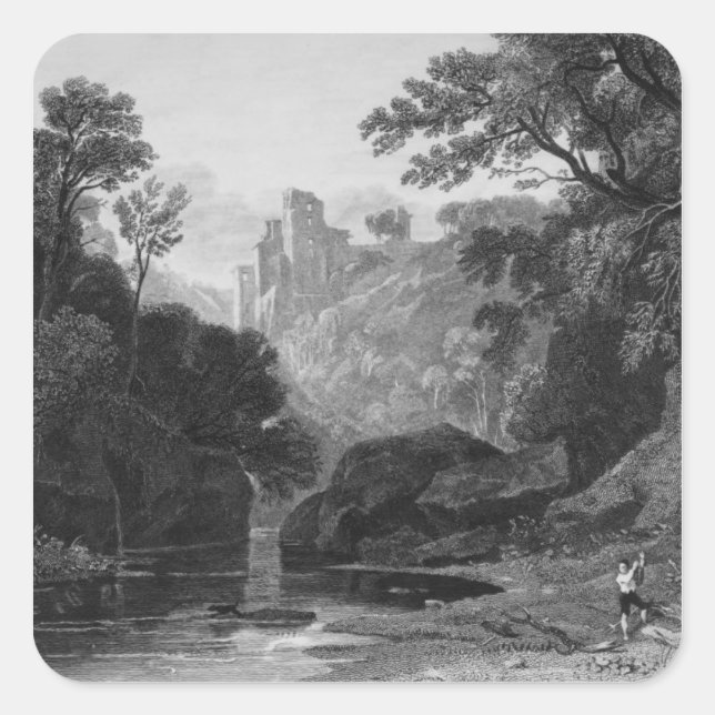 Vy över Roslin Castle Fyrkantigt Klistermärke (Framsida)