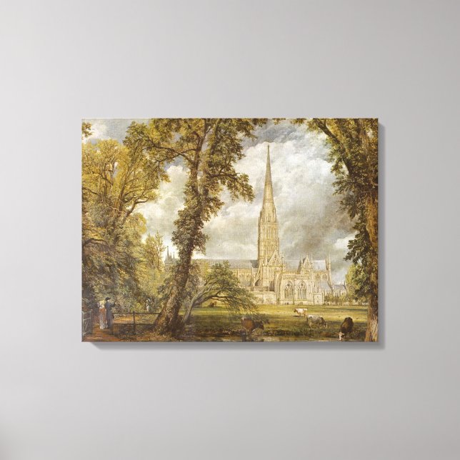 Vy över Salisbury Cathedral (av John Constable) Canvastryck (Framsida)