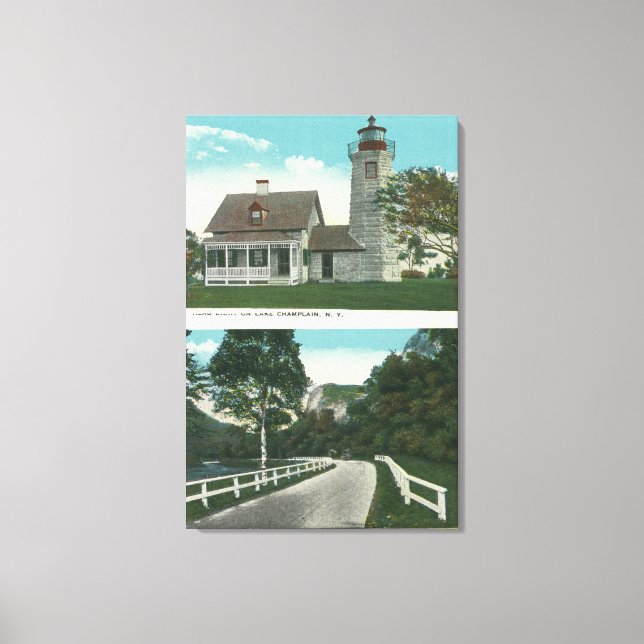 Vy över Sjö Chamblank fyr Canvastryck (Framsida)