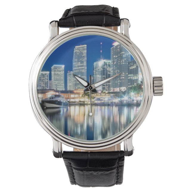 Vy över skylten med reflektion i vatten, Miami Armbandsur (Framsida)