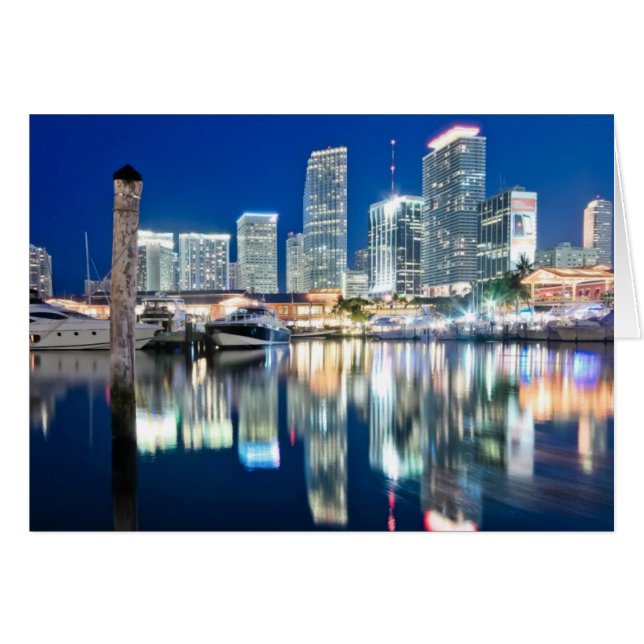 Vy över skylten med reflektion i vatten, Miami Hälsningskort (Framsidan Horizontal)