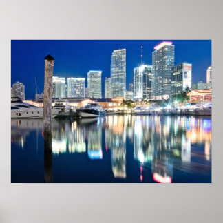 Vy över skylten med reflektion i vatten, Miami Poster