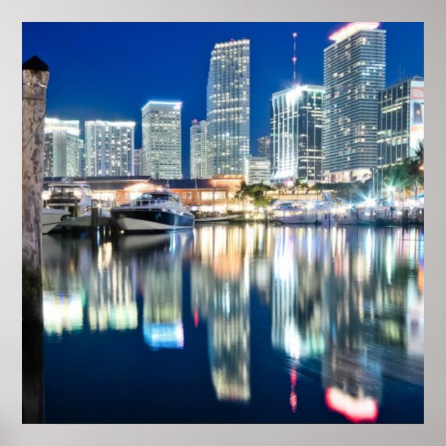 Vy över skylten med reflektion i vatten, Miami Poster (Framsidan)