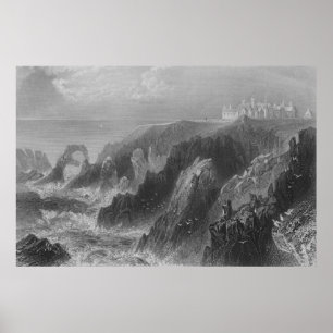 Vy över Slaines Castle, nära Peterhead Poster