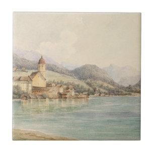 Vy över St. Wolfgang på Sjö Wolfgang Carl Lafite Kakelplatta