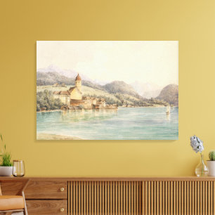 Vy över St. Wolfgang på Wolfgangsee Carl Lafite Canvastryck