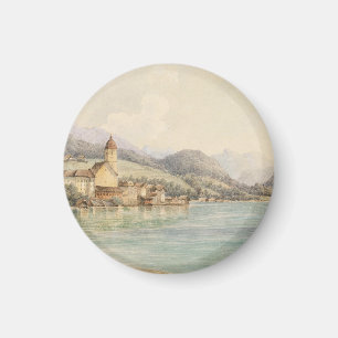 Vy över St. Wolfgang på Wolfgangsee Carl Lafite Magnet