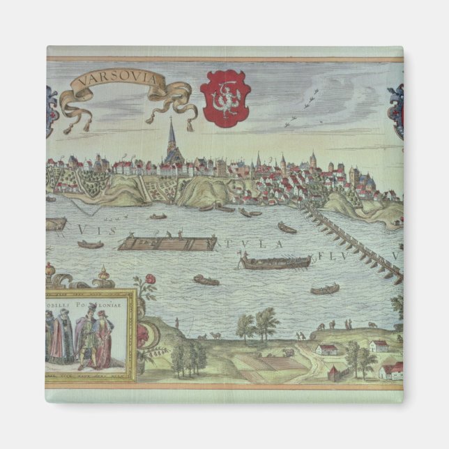 Vy över staden Warszawa vid floden Vistul Magnet (Framsidan)