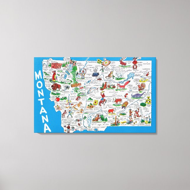 Vy över staten med Tecknader, scena Spots Canvastryck (Framsida)