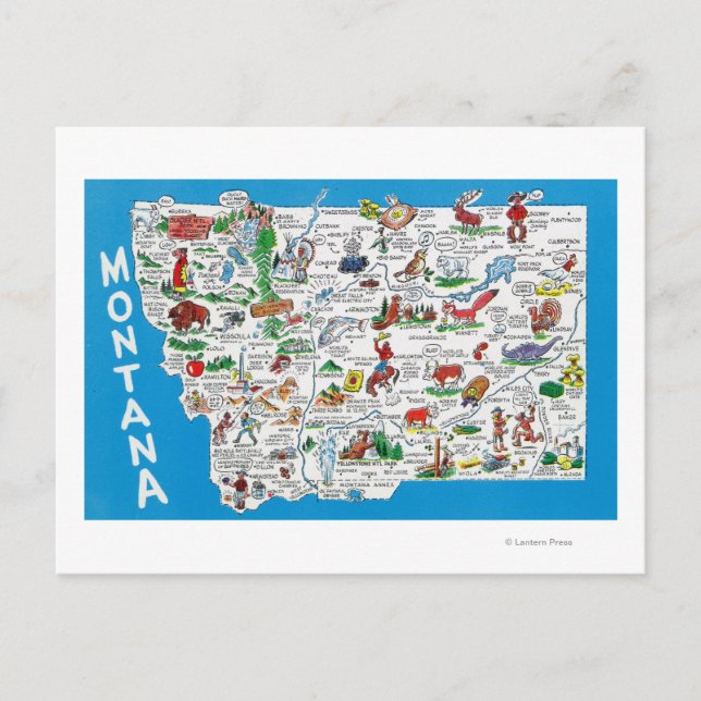 Vy över staten med Tecknader, scena Spots Vykort (Framsida)