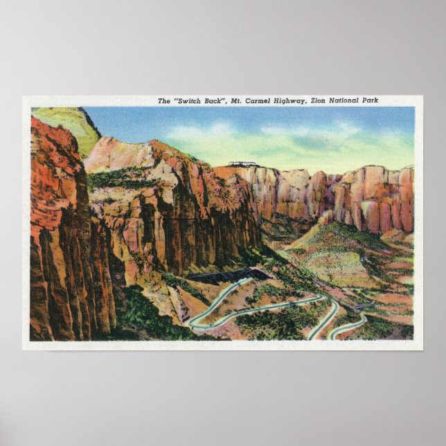Vy över Switch Back, Mt. Carmel Highway Poster (Framsidan)