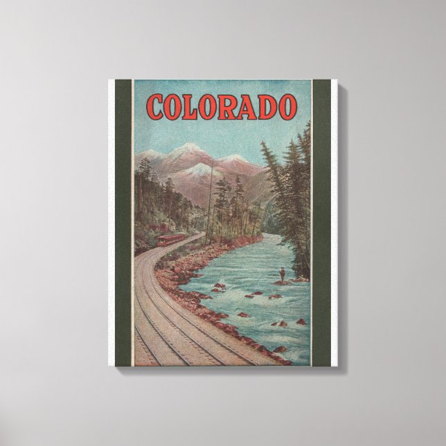 Vy över Tåg vid floden - Travel Poster Canvastryck (Framsida)