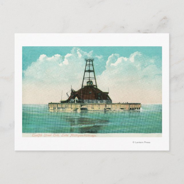 Vy över tolfte gatukribens fyr vykort (Framsida)