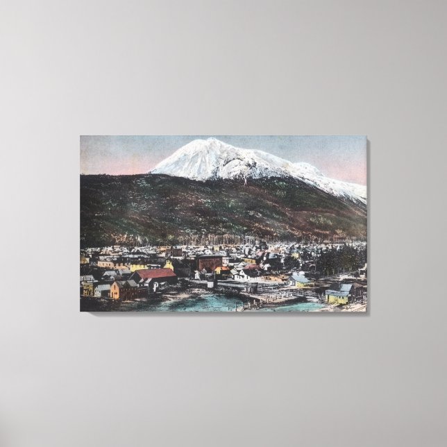 Vy över Town and Mount DeweySkagway, AK Canvastryck (Framsida)