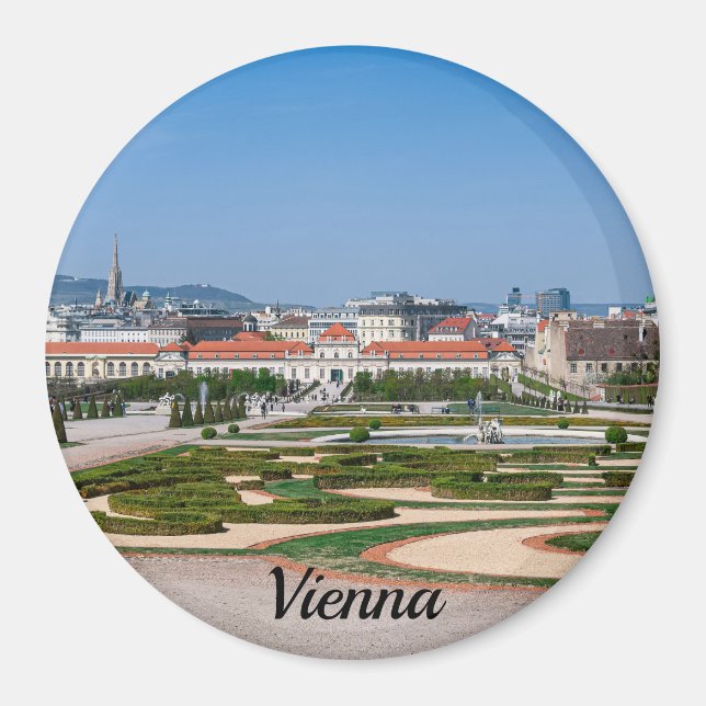 Vy över trädgårdar nära Nevedere palace Magnet (Framsidan)
