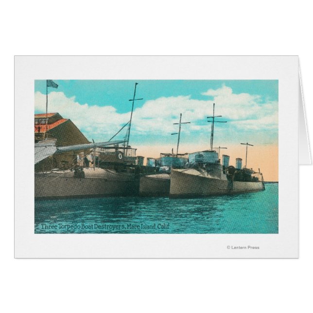 Vy över tre Torpedo Boat Förstörare i Dock Hälsningskort (Framsidan Horizontal)