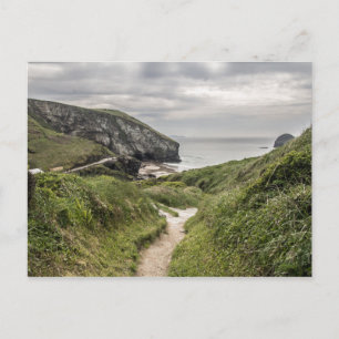 Vy över Trebarwith Sands nära Tintagel, Cornwall Vykort