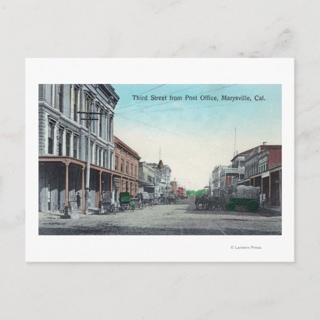 Vy över Tredje gatan från postkontoret Vykort (Framsida)