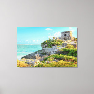 Vy över Tulum Ruins, Gud för Vind Temple, Mexiko Canvastryck