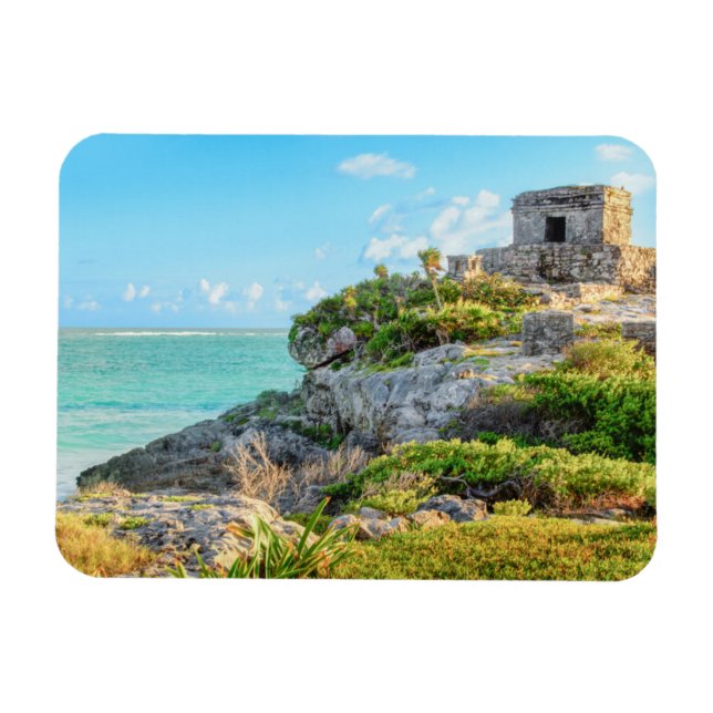 Vy över Tulum Ruins, Gud för Vind Temple, Mexiko Magnet (Horisontell)
