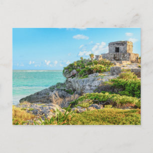 Vy över Tulum Ruins, Gud för Vind Temple, Mexiko Vykort
