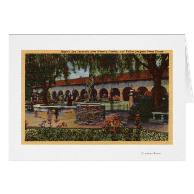 Vy över Uppdrag, Memory Garden, Serra Statue Hälsningskort (Framsidan Horizontal)