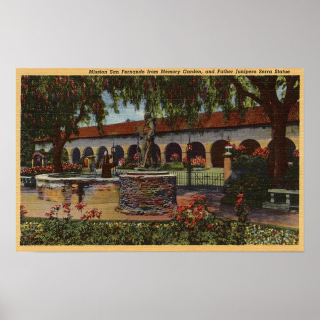Vy över Uppdrag, Memory Garden, Serra Statue Poster (Framsidan)
