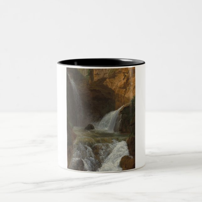 Vy över vattenfallen i Tivoli (av Bidauld) Två-Tonad Mugg (Center)