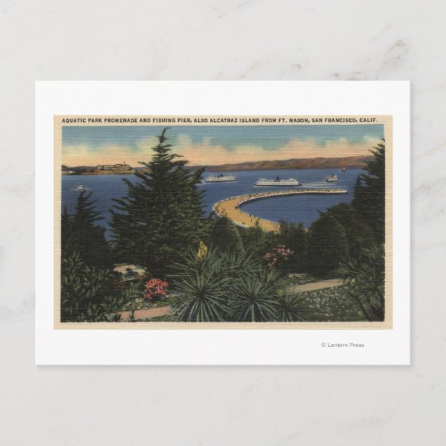 Vy över vattenparkens promenad och pir vykort (Framsida)