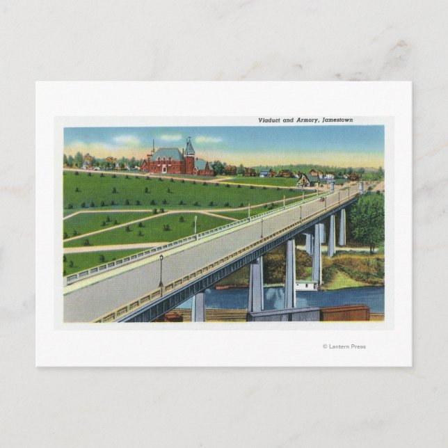 Vy över viadukten och utsidan av Armory Vykort (Framsida)