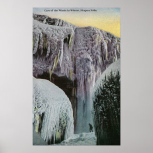 Vy över Vindens grotta på vinter Poster