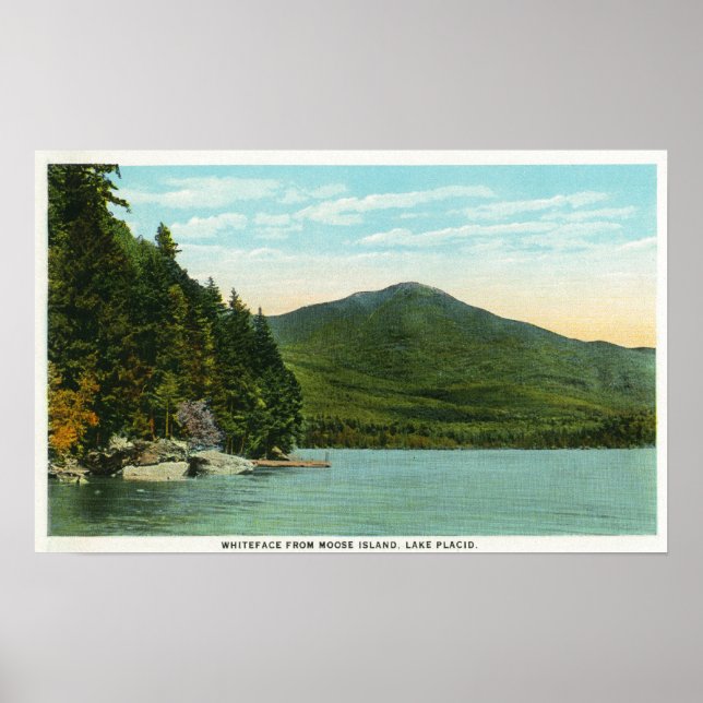 Vy över Whiteface Mountain från Moose Island Poster (Framsidan)
