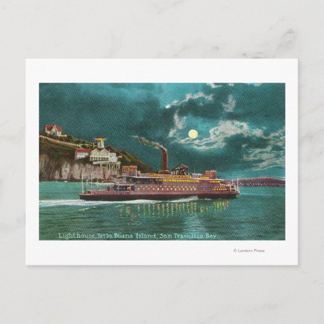 Vy över Yerba Buena Island fyr i natt Vykort (Framsida)