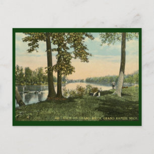 Vy vid Grand River, Grand Rapids, MI Vintage Vykort