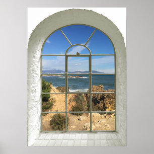 Vyfönster för Rocky Beach Ocean View Curved Fake W Poster