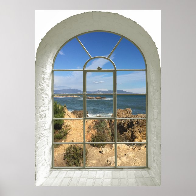 Vyfönster för Rocky Beach Ocean View Curved Fake W Poster (Framsidan)