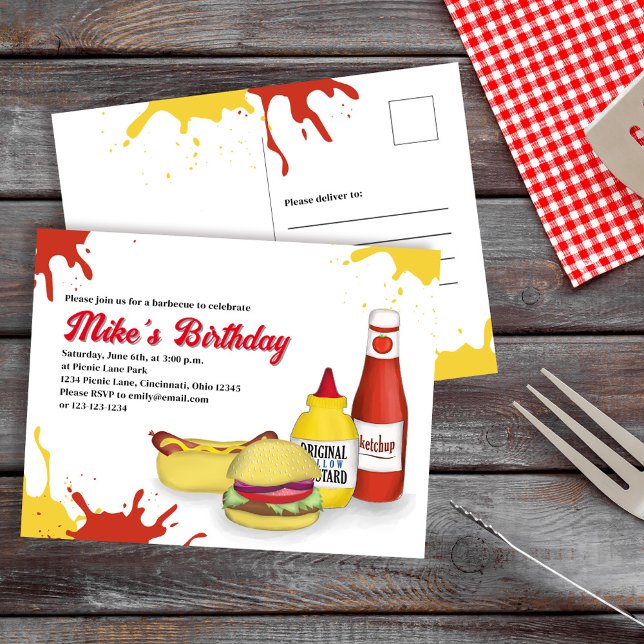 vykort (Birthday party BBQ Custom invitation postcard)