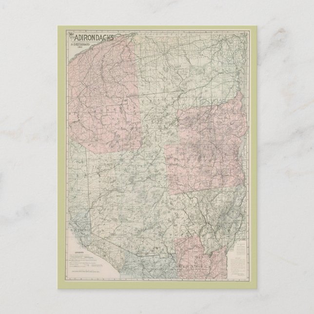 vykort 1912 Karta i Adirondacks (Framsida)