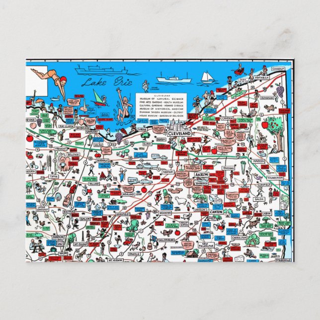 Vykort 1966 för tecknad för Cleveland Akron Canton (Framsida)
