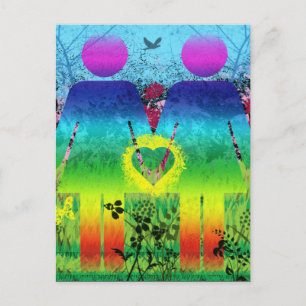 vykort, Abstrakt Rainbow Grunge Heart Kärlek Vykort