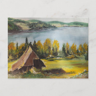 vykort Ann Hayes målande chalet på Sjö