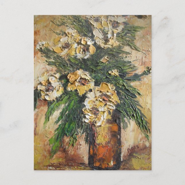 Vykort Ann Hayes Målning Gula Blommor I Vas (Framsida)