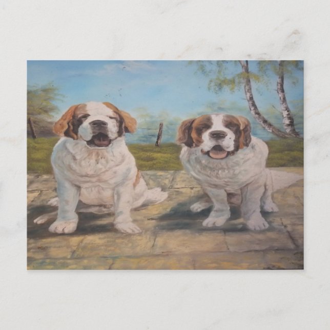 vykort Ann Hayes målning Two St Bernards (Framsida)