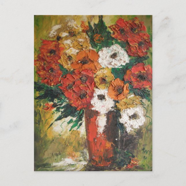 Vykort Ann Hayes Painting Red Flowers Mixed (Framsida)