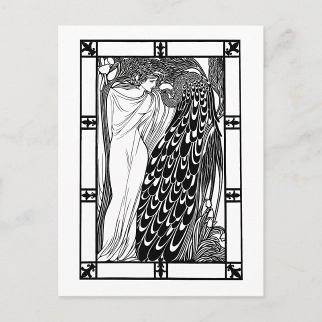 vykort: Art nouveau Peacock Artwork - The Kiss Vykort (Framsida)