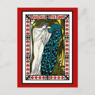 vykort: Art nouveau Peacock Artwork - The Kiss Vykort