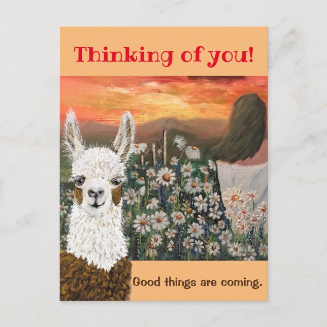 Vykort.  Bra saker är på väg Mama Llama Postc Vykort (Framsida)