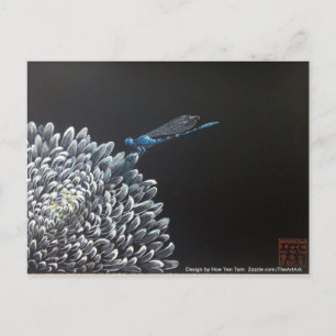 vykort - Chrysanthemum och damselfly
